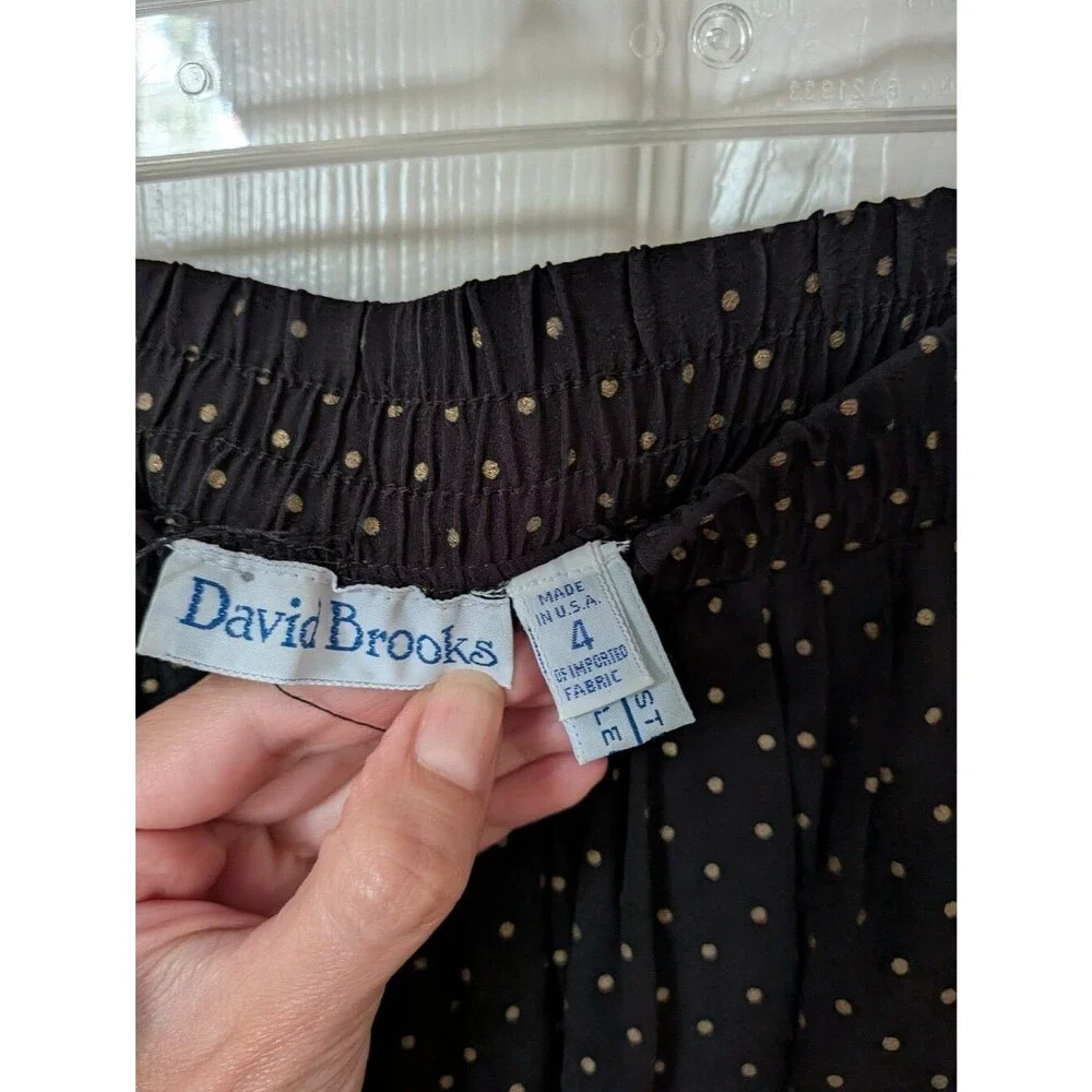 Vintage David Brooks Black Midi Skirt with Gold Polka Dots